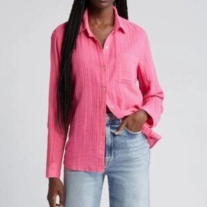 NWT Rails Ellis pink button down gauze button down shirt hibiscus 37429 size XS